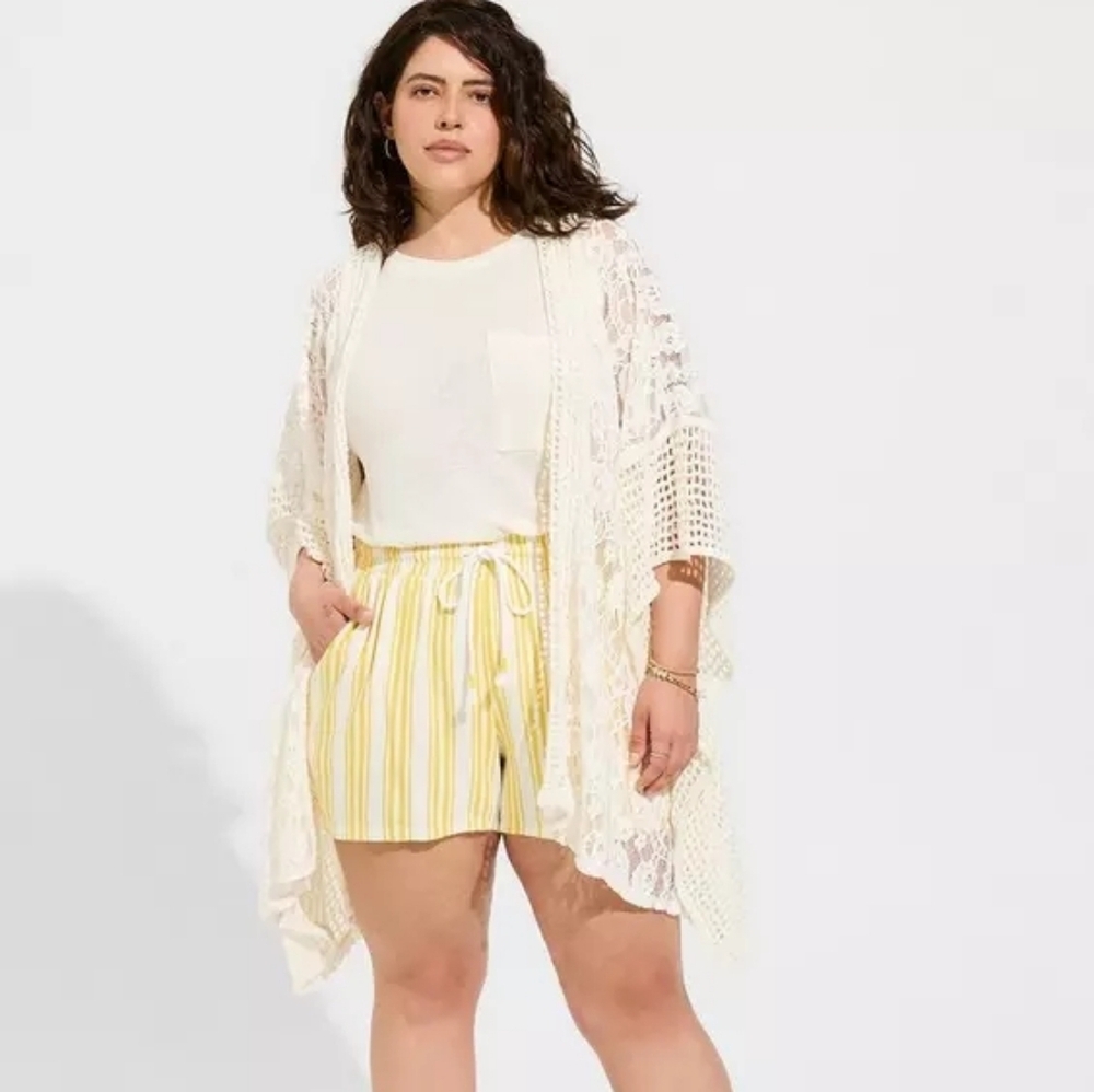 Torrid 1/2 Cream Mixed Lace And Pointelle Poncho Coverup 1X 2X New